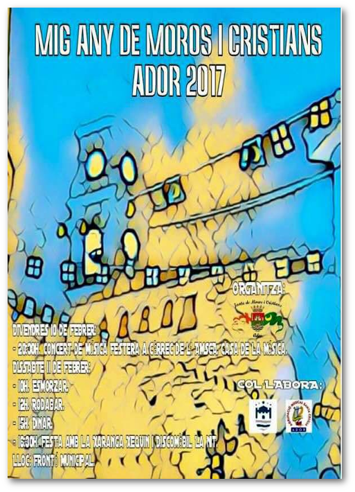 imatge de l'església d'Ador com a portada del programa de mà del concert del Mig Any Fester 2017