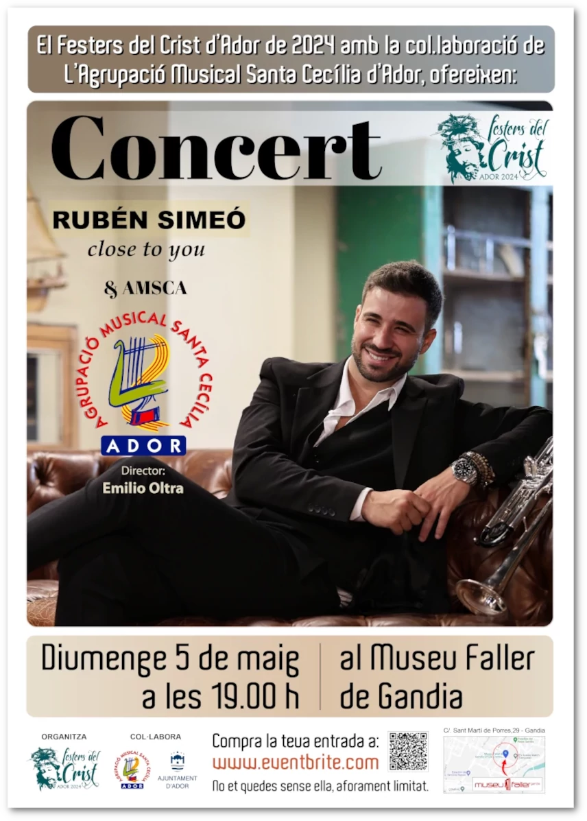 Cartell del concert del concert de Rubén Simeó i la Banda AMSCA, maig 2024
