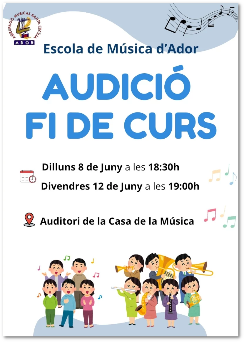 Cartell informatiu de les audicions del fi de curs, 2026