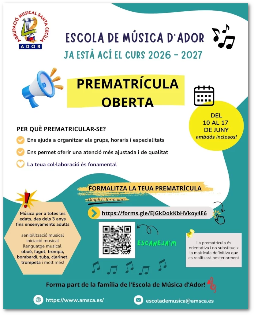 Cartell informatiu de la prematrícula del curs 2026-2027